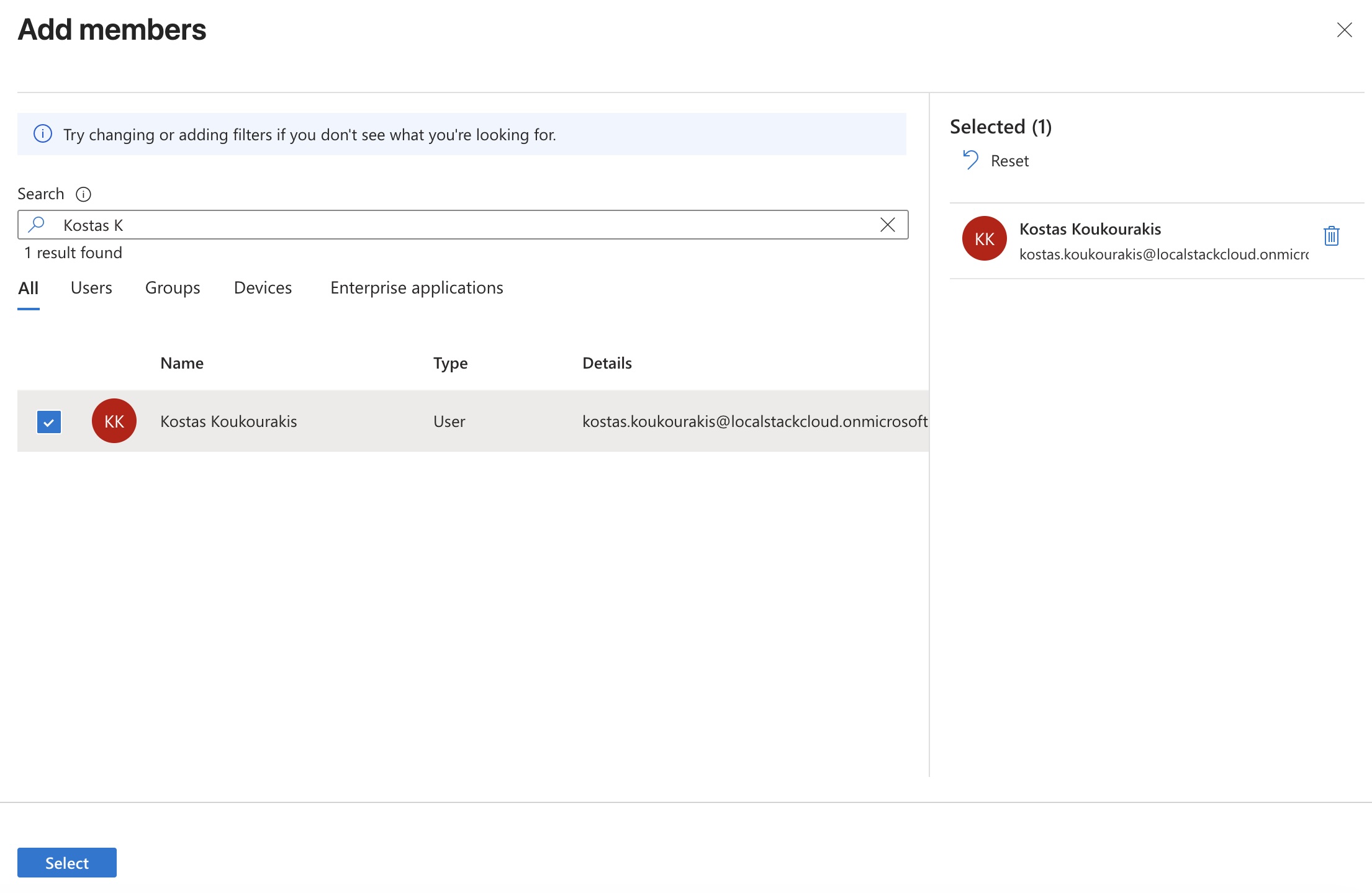 Selecting users to assign to the application
