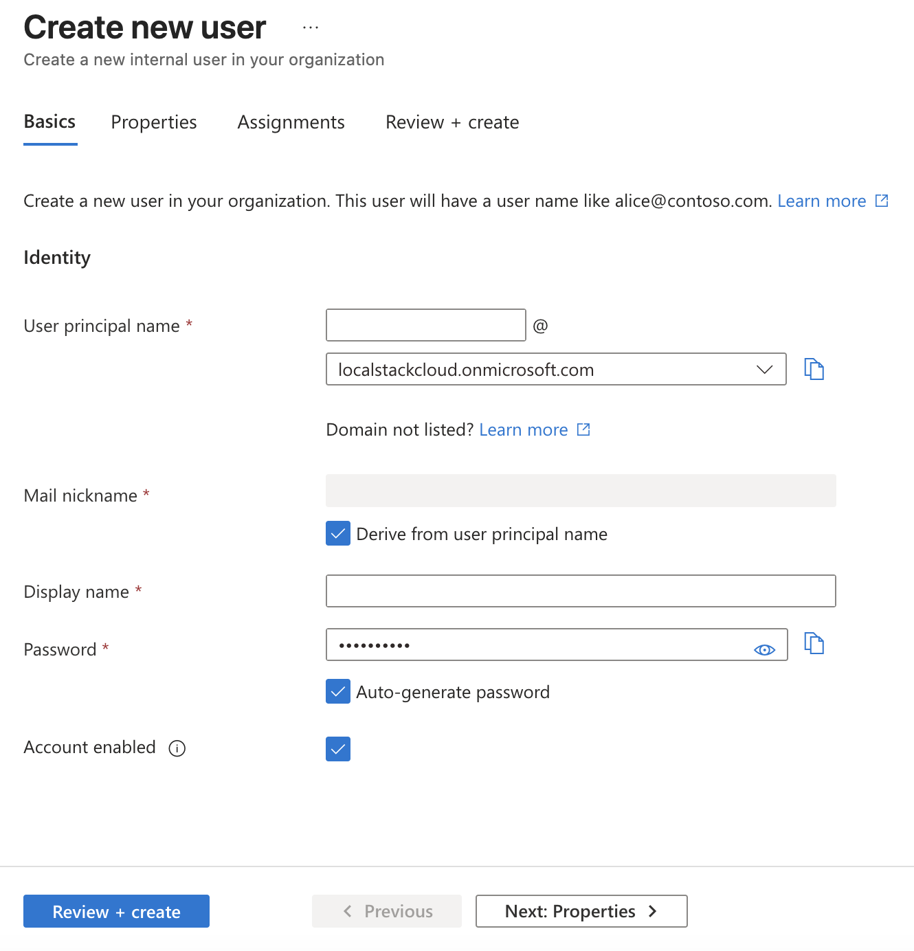 Creating a new user in Entra ID